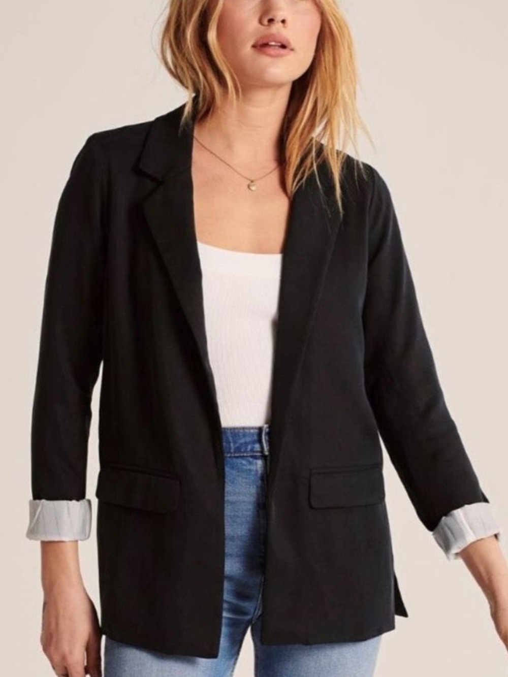Abercrombie & Fitch Drapey Blazer Black Open Front Suit Jacket